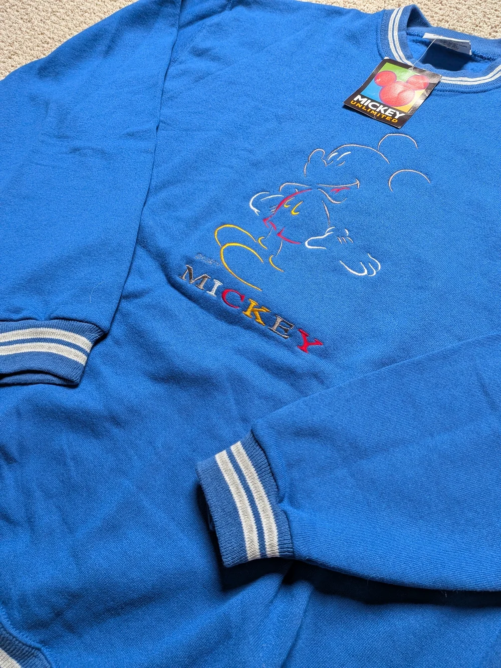 Vintage 90s XL Mickey Unlimited Genus Sweatshirt Blue Embroidered NWT